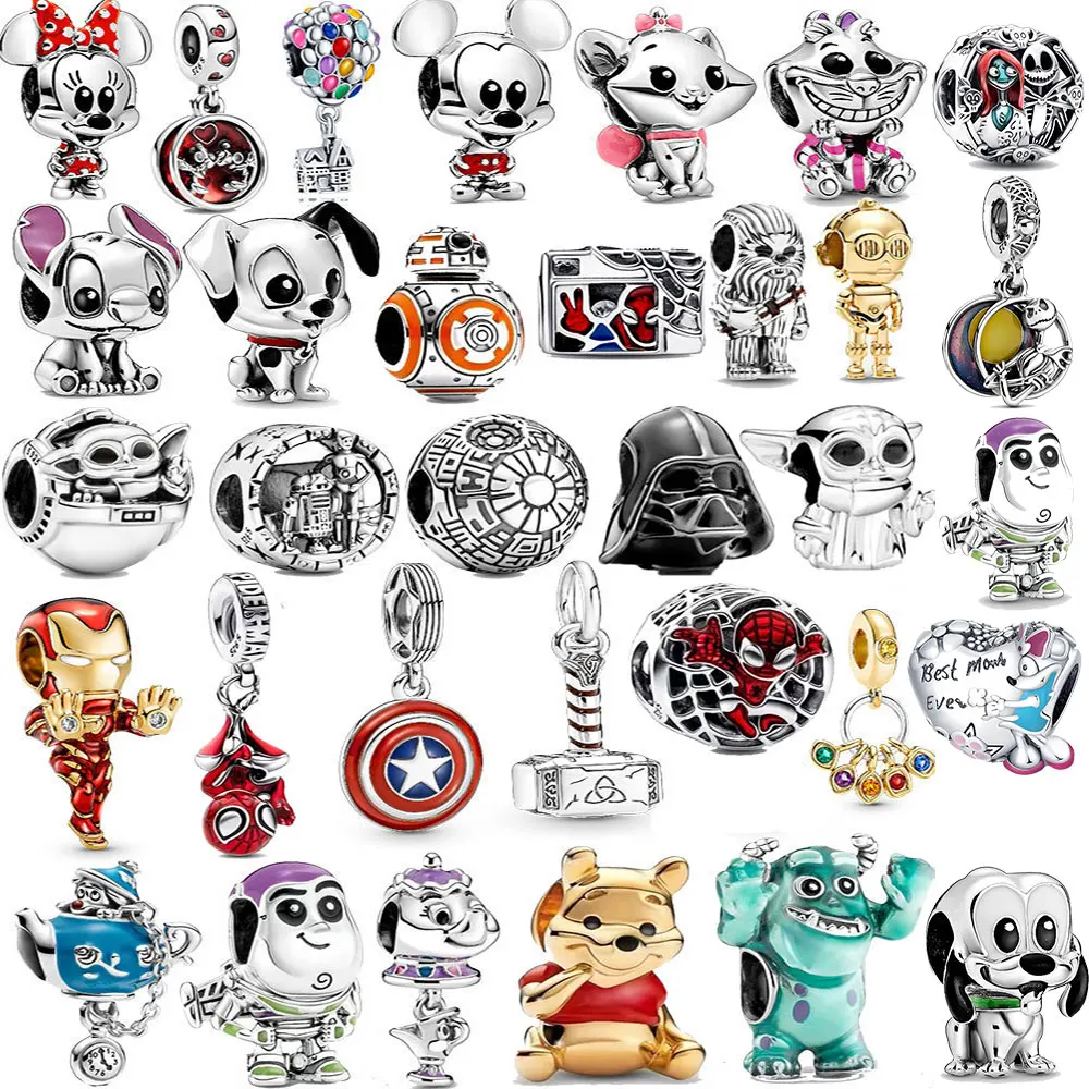 

New 925 Sterling Silver Bath Lightyear Spider Man Disney Stitch Pendant Suitable for Pandora DlY Bracelets Women's Jewelry