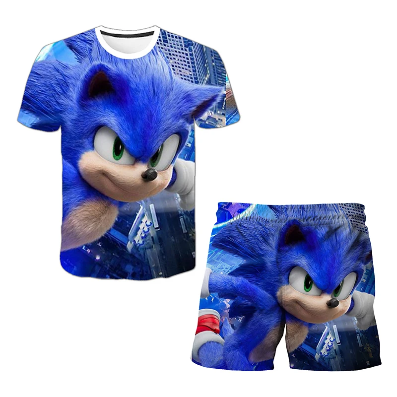 

2023 New Girls Boys Sonic Clothing Sets Summer Suit Kids Sports T Shirt +Pants 2-piece Sets Comfortable Outfits Pyjamas 3-14Y
