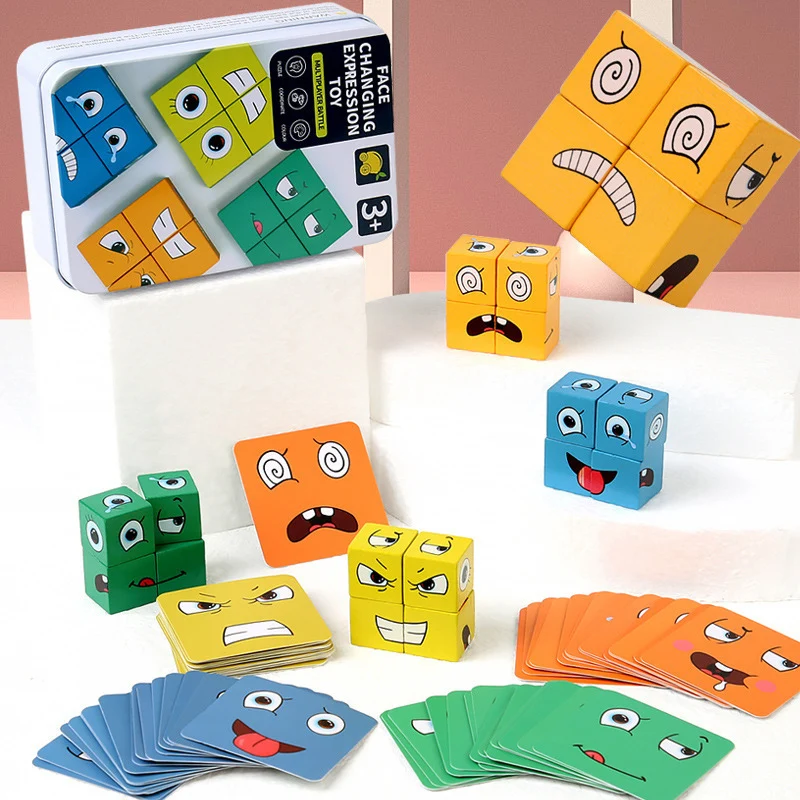 

Кубик, меняющий лицо, детские строительные блоки, деревянные выражения, головоломки, строительные кубики Монтессори, обучающие игрушки для детей