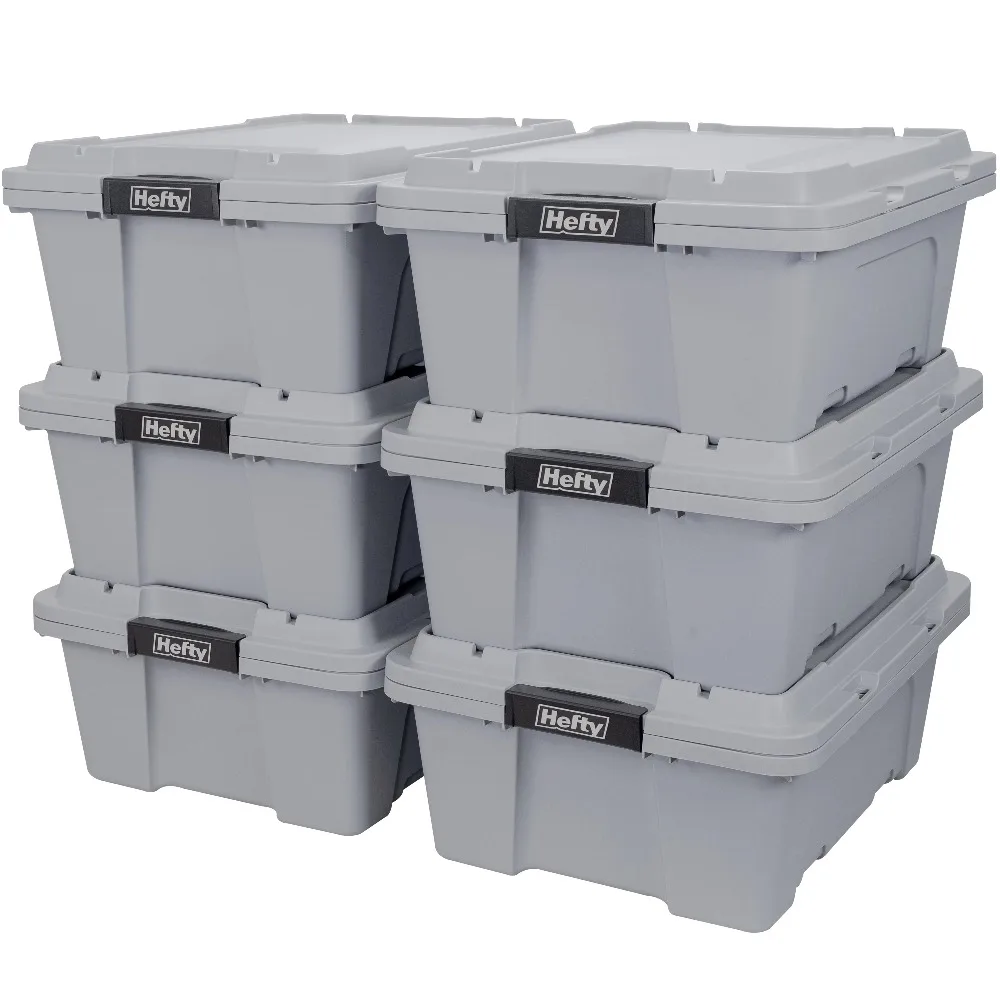 

12 Gal Max Pro Plastic Utility Storage Tote, Gray, 6 Pack Tool Box Chest