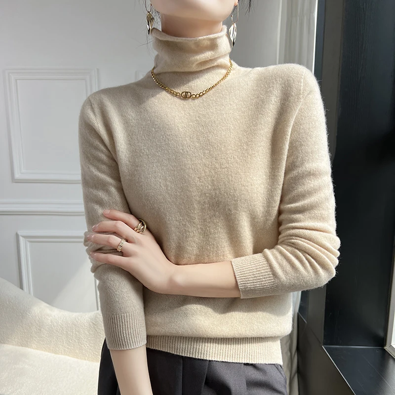 

Women's New Knitwear Sweater Stacked Collar Long Sleeve Loose Solid Color Woolen Sweater Autumn and Winter Versatile Soft Top