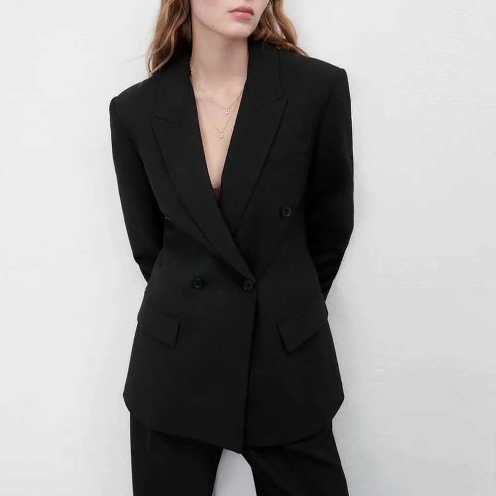 

DiYiG WOMAN 2022 Spring New Fashion Loose Casual Double Breasted Blazer Retro Lapel Long Sleeve Outer Ladies Chic Top Mujer