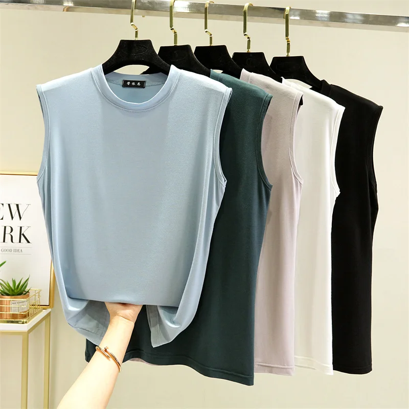 Женский Тонкий жилет из модала летний свободный Приталенный топ с круглым