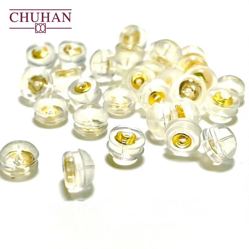 18k Gold Silicone Ear Stud Back Stoppers-Clear Silicone Ear Plug Wholesale Earplug Au750 Earring Lock Accessories Stud Earrings