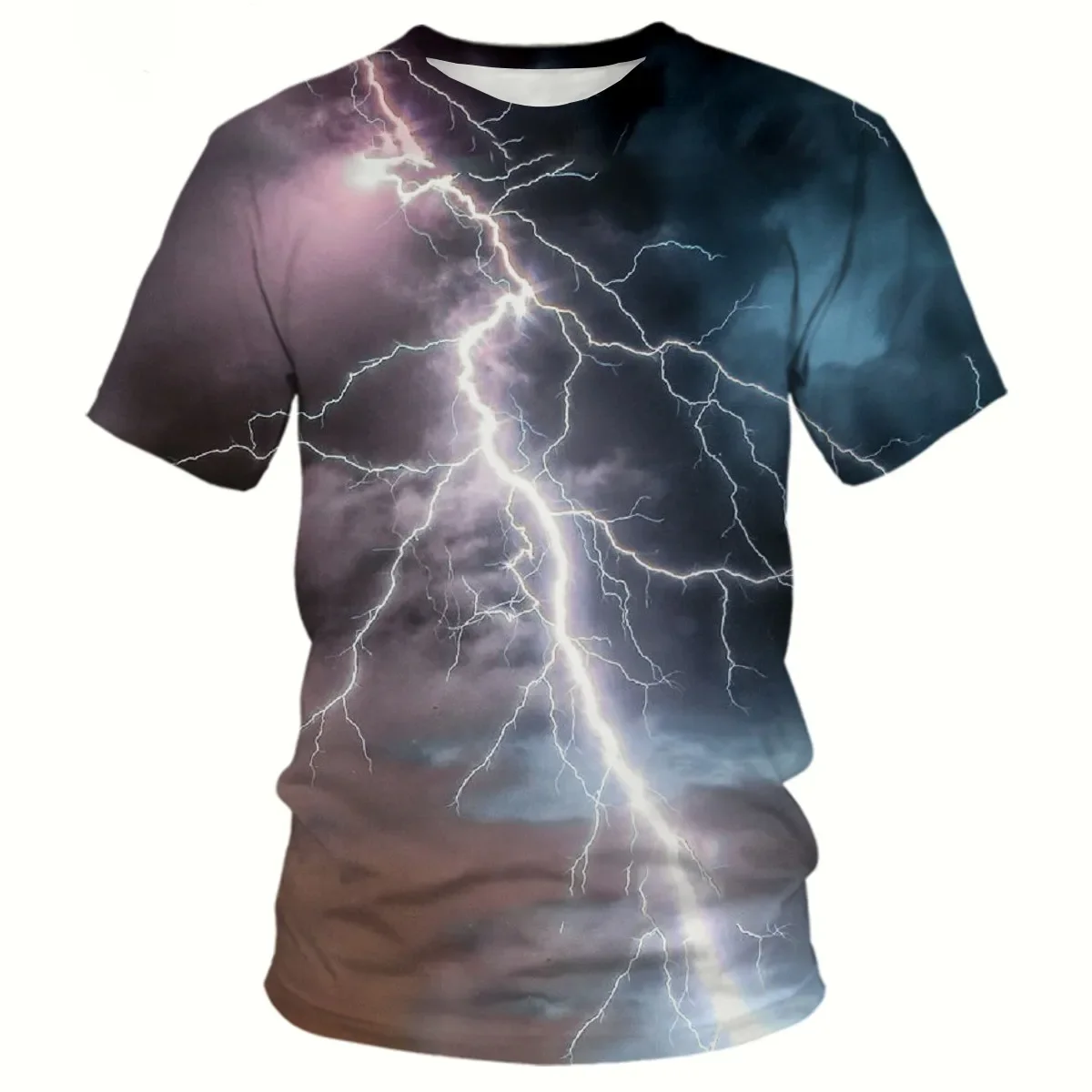 

Men's Funny T-shirt Summer Breathable Popular Casual T-shirt New Lightning 3D Printing Round Neck Unisex T-shirt