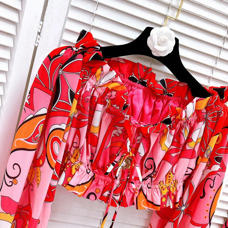 [ZOCI] Пляжный курорт с цветочным принтом на одно плечо короткий топ объемными