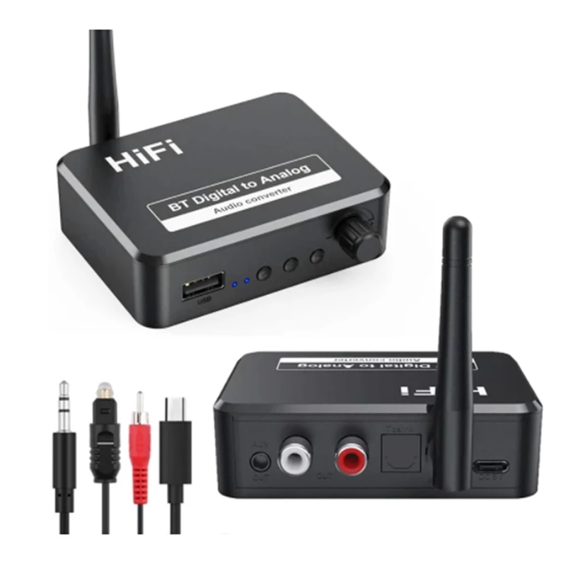 

HFES Bluetooth 5,1 приемник, цифро-аналоговый аудиопреобразователь Spdif из оптического волокна в 3,5 мм вспомогательный динамик, автомобильный компле...