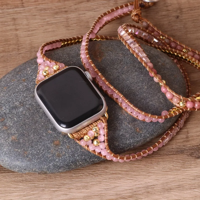 Bohemian Watch Band Women Men Boho Bracelet Strap for Apple Watch Retro Mixed Natural Stones Jewelry Multi Wrap Bracelet Gift