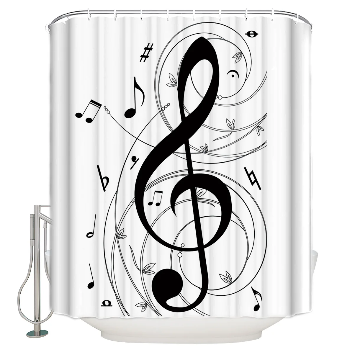 

Music Symbol Art Curve Shower Curtain Waterproof Bathroom Decor Toilet Printed Curtain Bathroom Curtains with Hooks