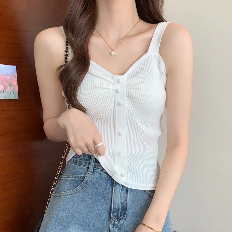 

Women Camisoles Solid Color 2023 Summer Ribbed Camis Fashion Streetwear Sexy V-neck Tank Top Slim Fit Female Sleeveless Vest