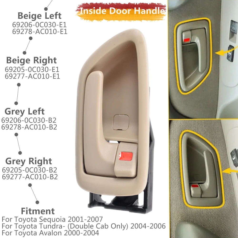 Бежевый/серебристый Комплект Внутренних Дверных Ручек Для Toyota Sequoia 2001-2007 Tundra