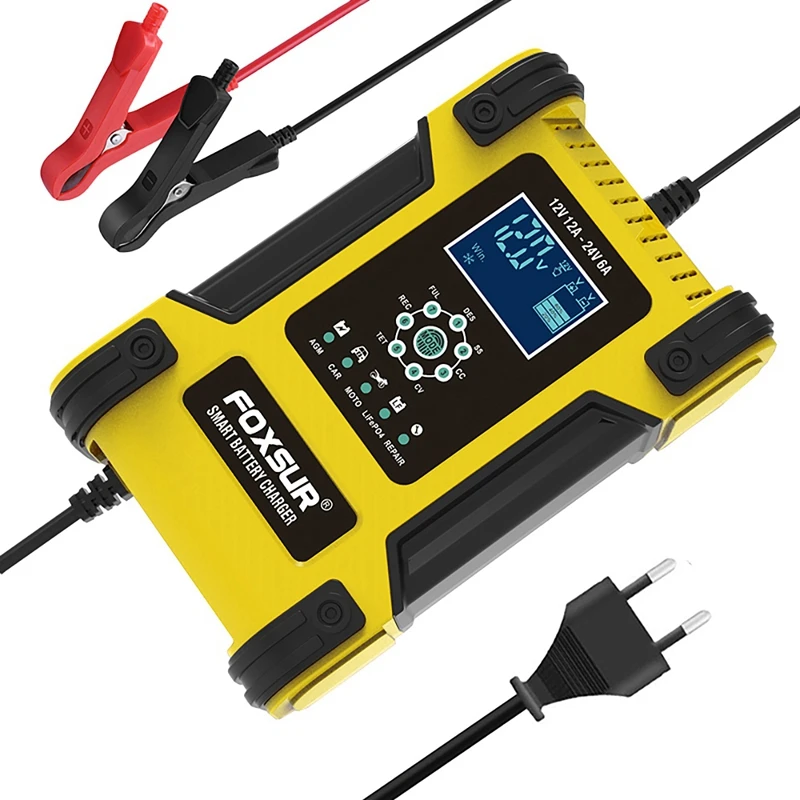 

FOXSUR Automotive Battery Charger 12V/12A 24V/6A Battery Charger With LCD Display For Car Motorcycle Boat