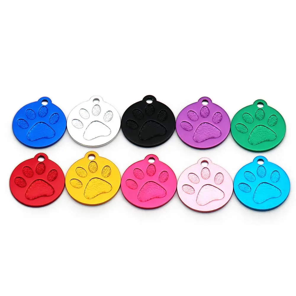 

20PCS Paw Lines Personalized Pet Dog Cats ID Tags Customized Round Key Ring Animl Name Phone No. Aluminum Puppy ID Accessories