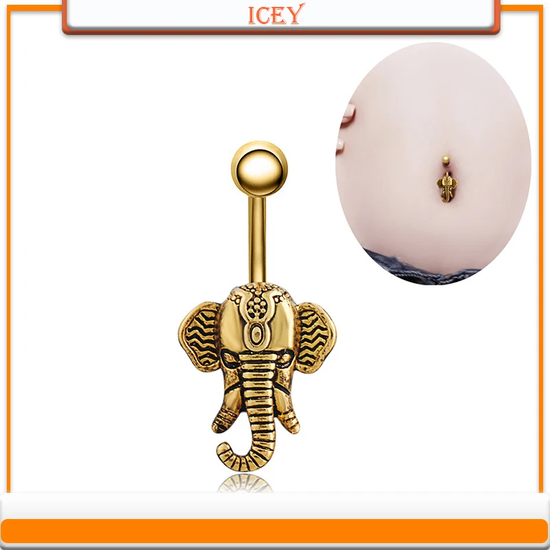 

1pc Elephant belly ring Zinc alloy navel stud Stainless steel belly navel jewelry piercing jewelry belly button ring navel bar