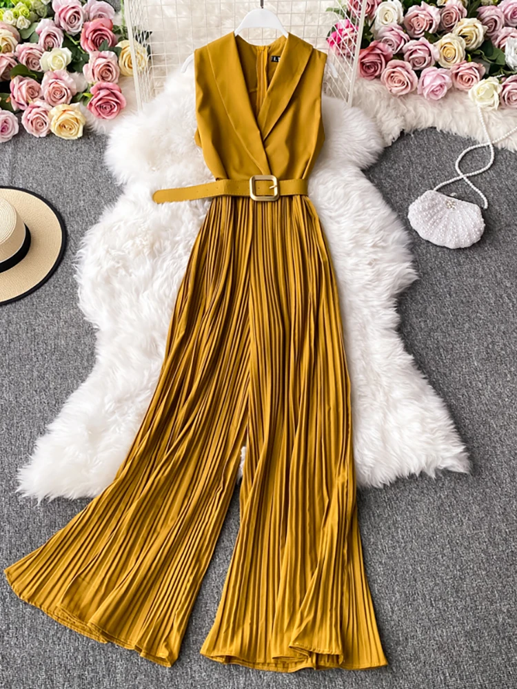 

Винтажные комбинезоны с английским воротником для женщин, офисный женский комбинезон с высокой талией и широкими штанинами