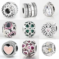 beads for bracelets accessories pandora charms necklace pendant diy jewelry women heart hollow out kawaii silver plated clover