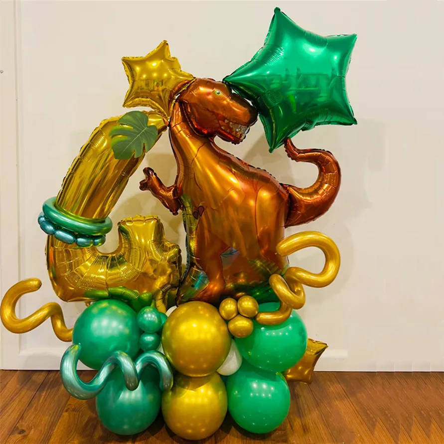 

34 шт. тематические воздушные шары в стиле джунглей и сафари, украшение для вечерние ринки в честь будущей матери, дикий один динозавр, 30 дюймов, цифры, декор для дня рождения мальчиков