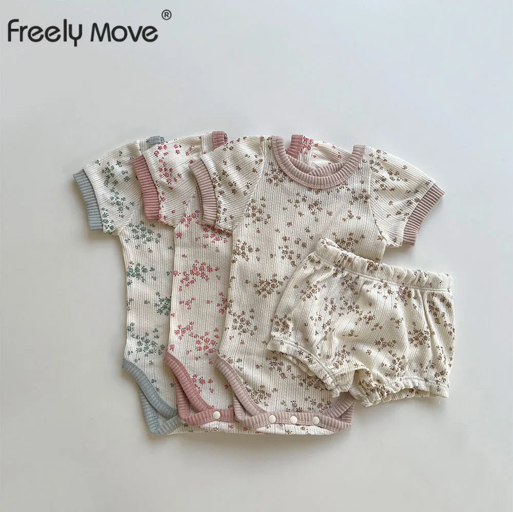 

Freely Move Baby Girl Clothing Set Floral Princess Newborn Girl Clothes Bodysuit+Shorts Kids Clothes Baby Outfit Infant Clothing