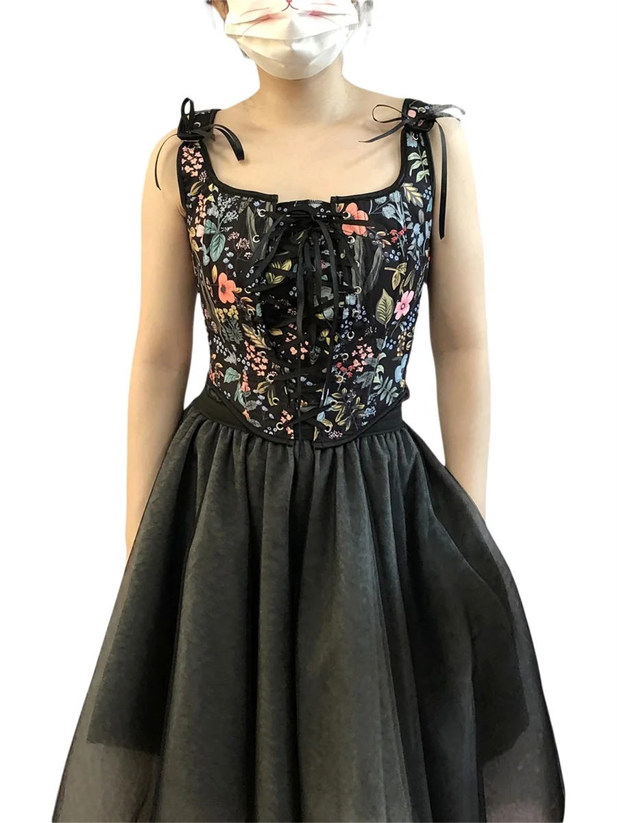 

Women Suspender Corset Vintage Camisole Flower Embroidery Sleeveless Slim Tight Vest Fit Tops for Party Club