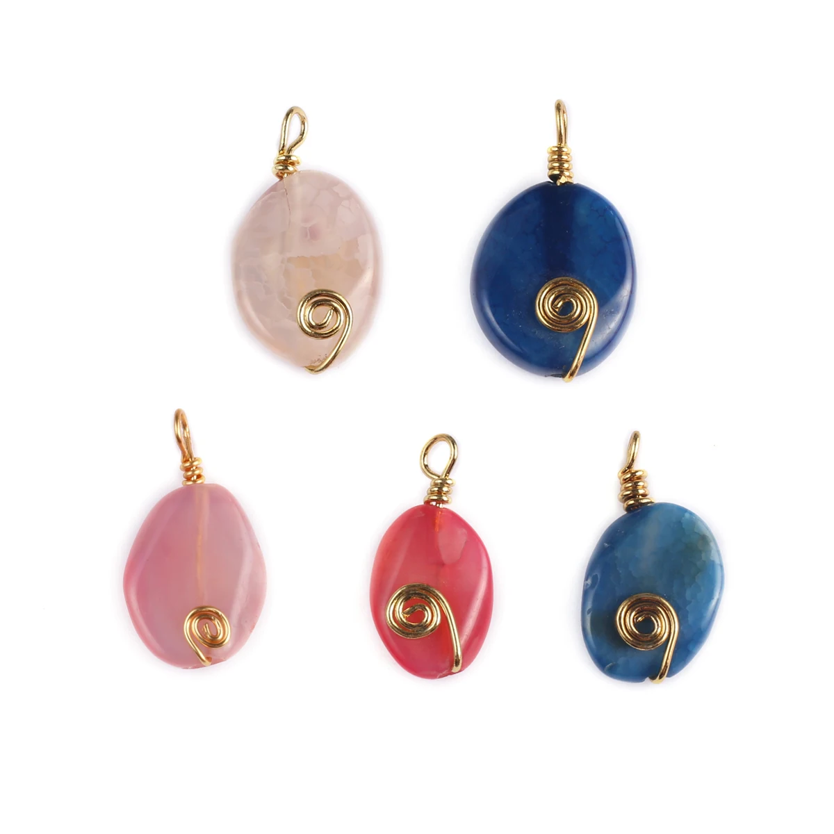 

10PCS Wholesale Natural Stone Pendant Oval Rose Quartz Agate Jewelry Making DIY Necklace Earrings Accessories Gift 30x16mm