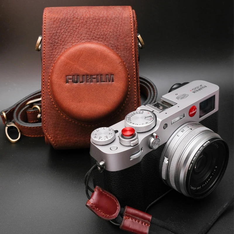 

Vintage X100V Case Handmade Genuine Leather Camera Cap case For Fujifilm X100V Fuji X100V Camera Bag Half Full Cover Case