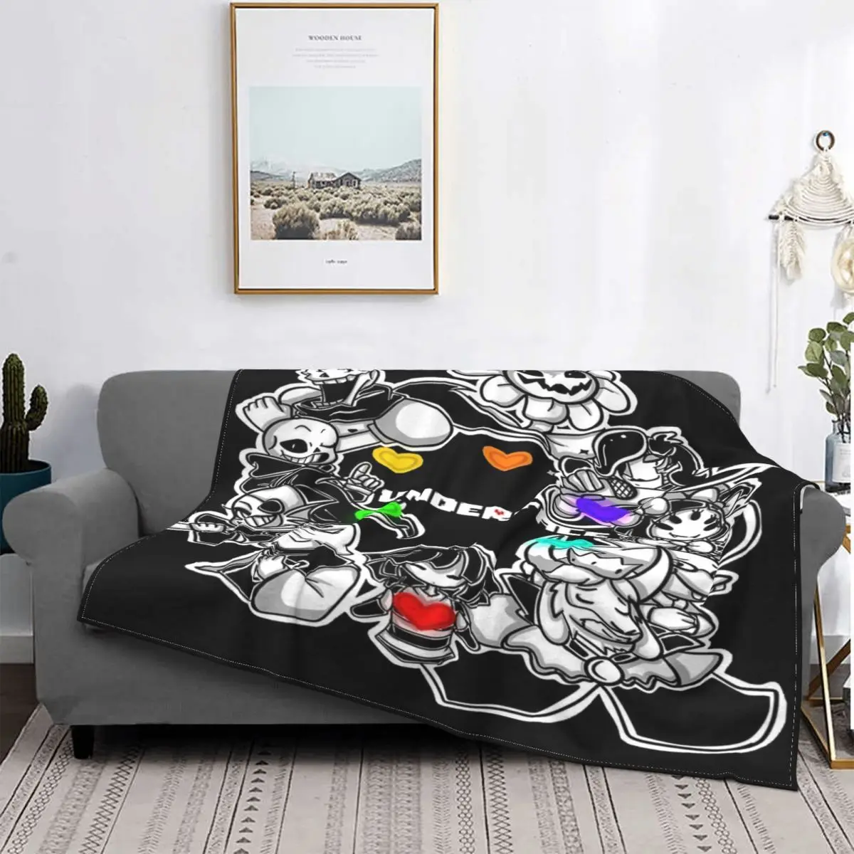 

Undertale-colcha a cuadros para cama, toalla con capucha, manta, 1 manta