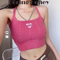 boring honey crop top for women sexy halter embroidery tank tops knitted sleeveless slim fit short tops women ribbed clothes