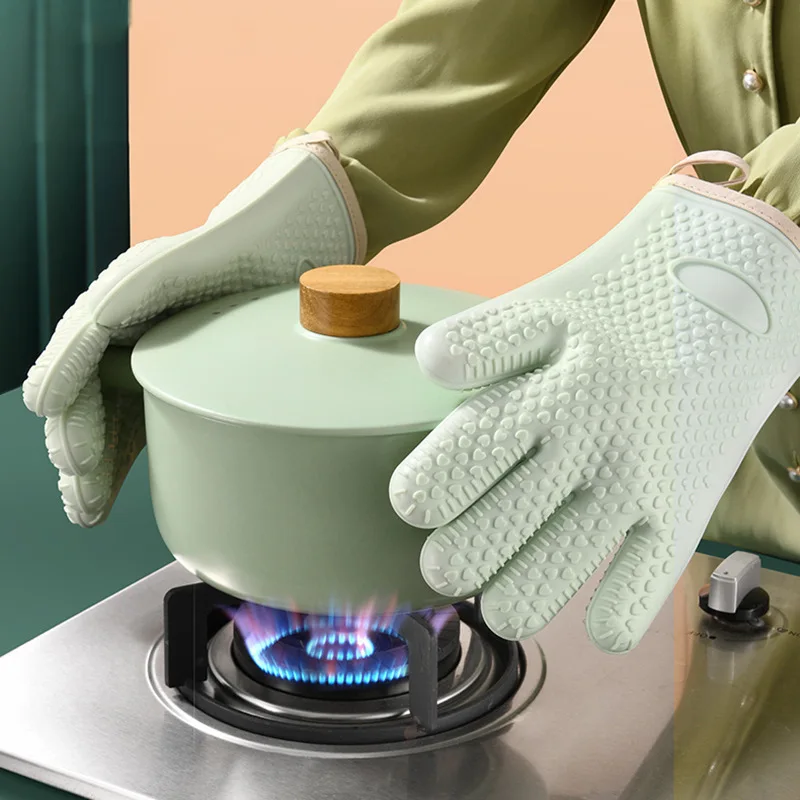 

Перчатки с защитой от ожогов, термостойкие и термостойкие утолщенные перчатки для духовки, силиконовые перчатки для микроволновки и гриля
