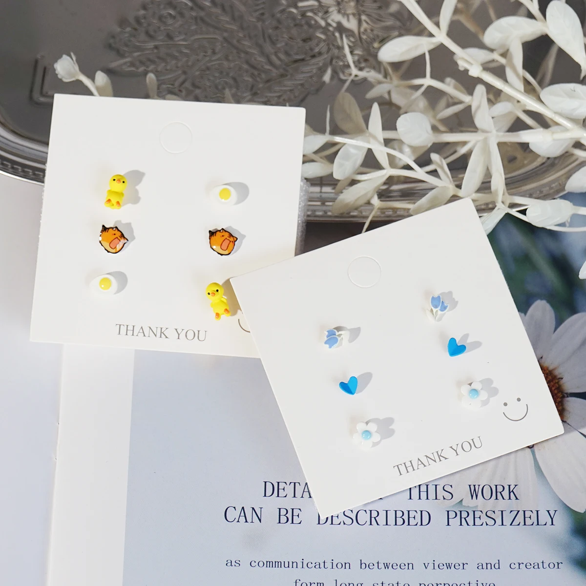 3 пары милых крошечных серег-гвоздиков набор цветочных сердечек посеребренная