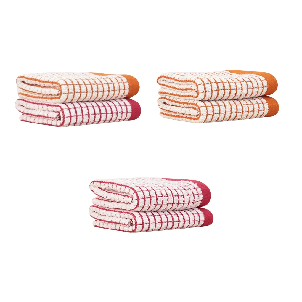Rectangular Replacement Adult Children Absorbent Plaid Face Washing Towels Accessories Orange Red