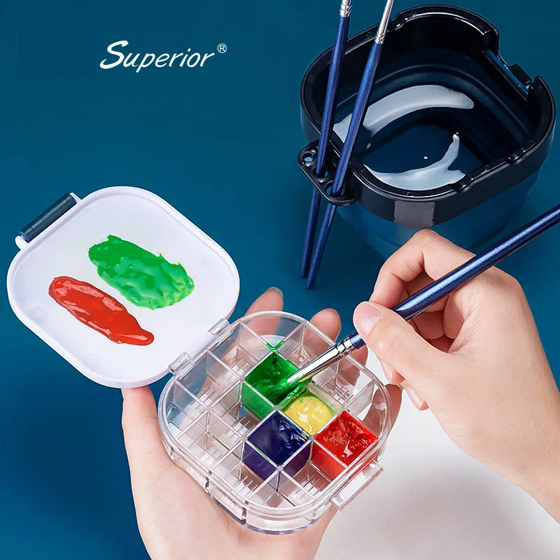 

3 in 1 Foldable Portable Watercolor Pot Multi-Purpose Bucket Brush Washer Cleaner Paint Storage Box Palette Painting Supplies