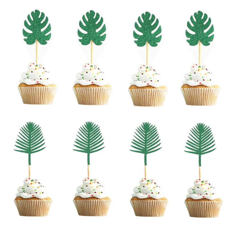 

10pcs Tropical Palm Turtle Leaf Cake Topper Hawaii Theme Cake Decorations Tools Birthday Party Baby Shower Dessert Table Decor