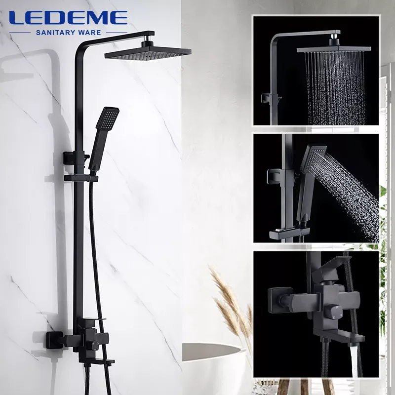 

Bathroom Shower Faucet set Black Rainfall Sprayer Shower Mixer Wall Mount Hot Cold Water Tap Mixers with Hand L72433B