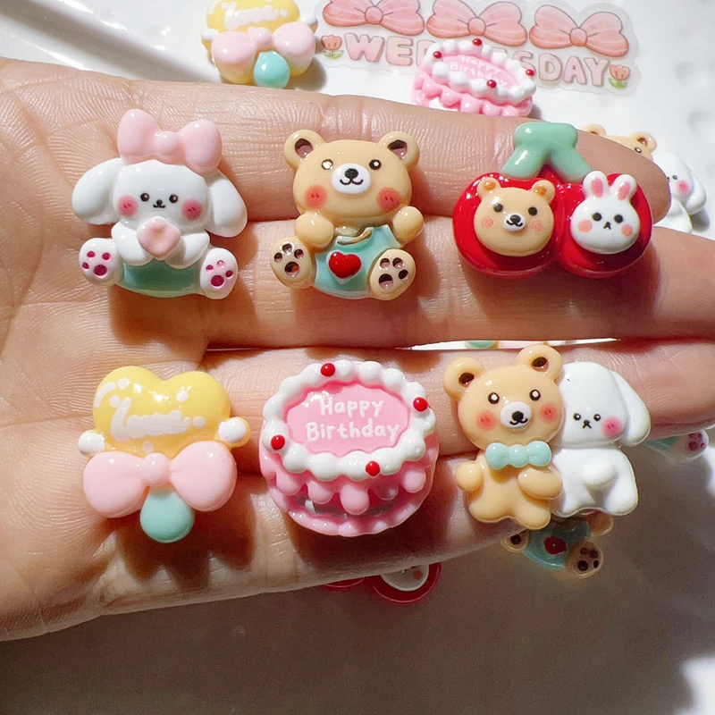 

10 Pcs New Cute Cartoon Bear, Cake Fruit Series Resin Flat Back Fit Phone Deco Parts Embellishments For Hair Bows Accessories