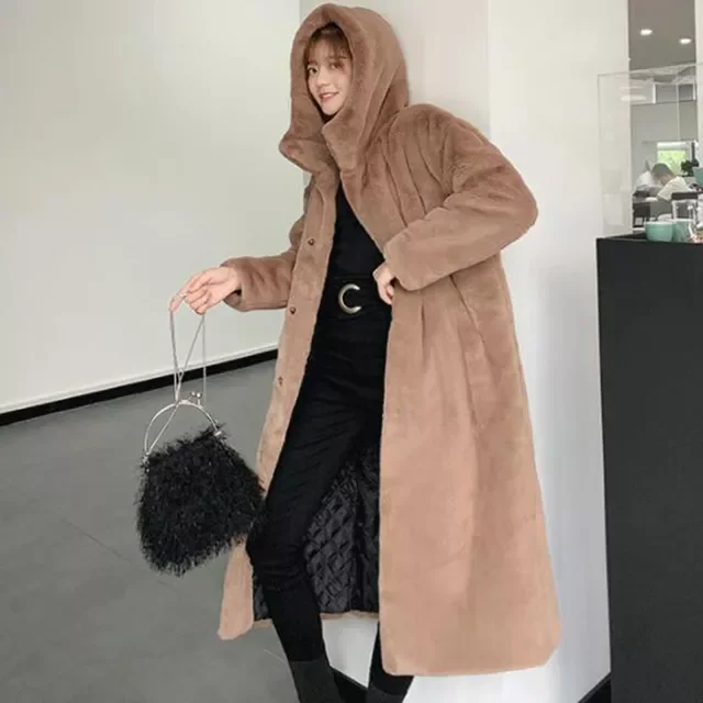 New in Women High Quality Faux Rabbit Fur Coat Luxury Long Fur Coat Loose Lapel OverCoat Thick Warm Plus Size Female Plush Coats