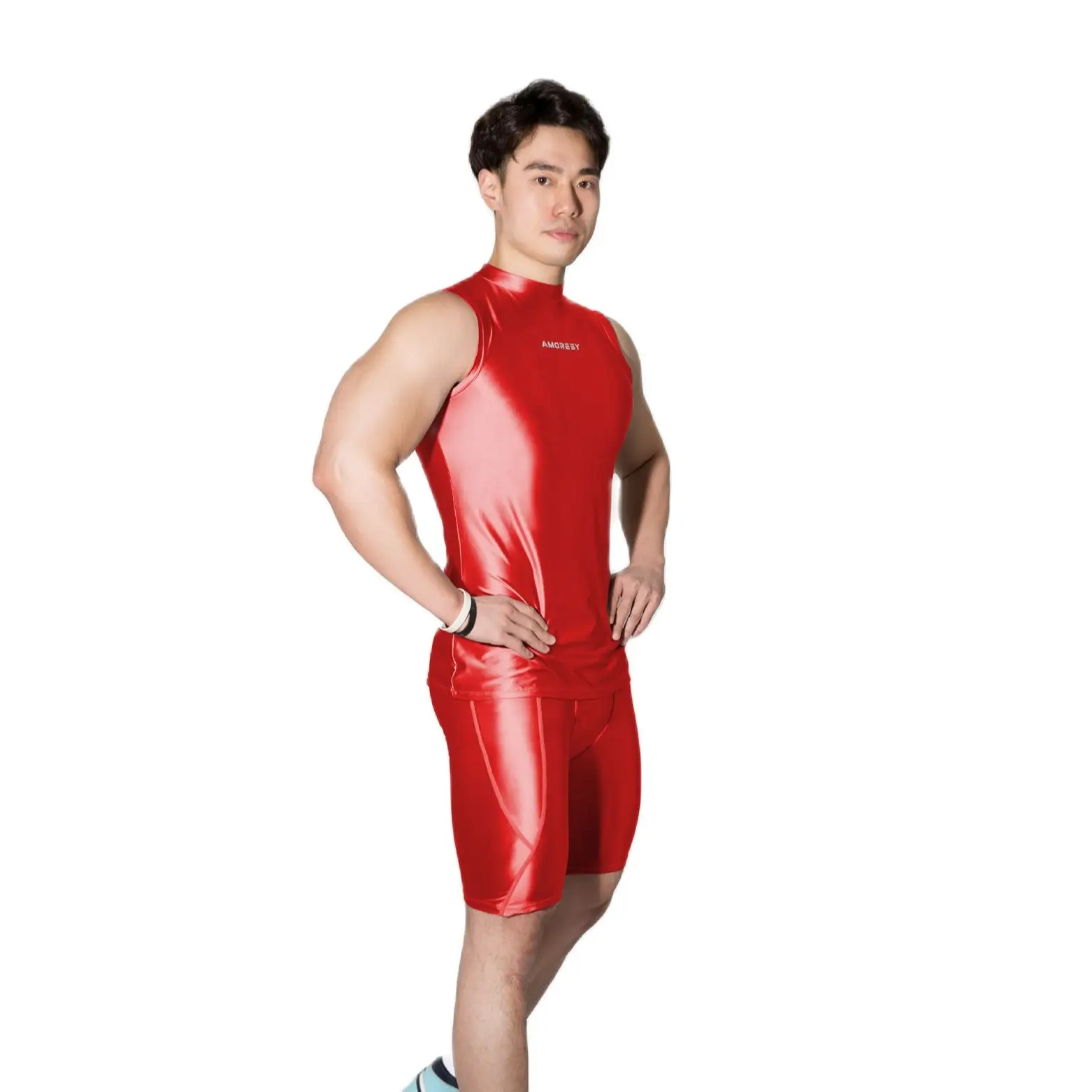 DROZENO Men's Shorts Tight Solid color mid-waist stretch tight plastic breathable men's fitness shorts