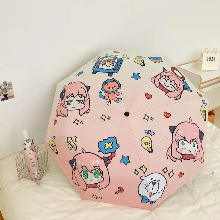 Семья шпиона Розовый, белый, Spy x Family, аниме, градиент, милый Kawaii Chibi, анти-УФ, компактный зонт с автоматическим дождем для путешествий для женщин, девочек и детей (art.: 3920cdd2ea097) - 3920cdd2ea097
