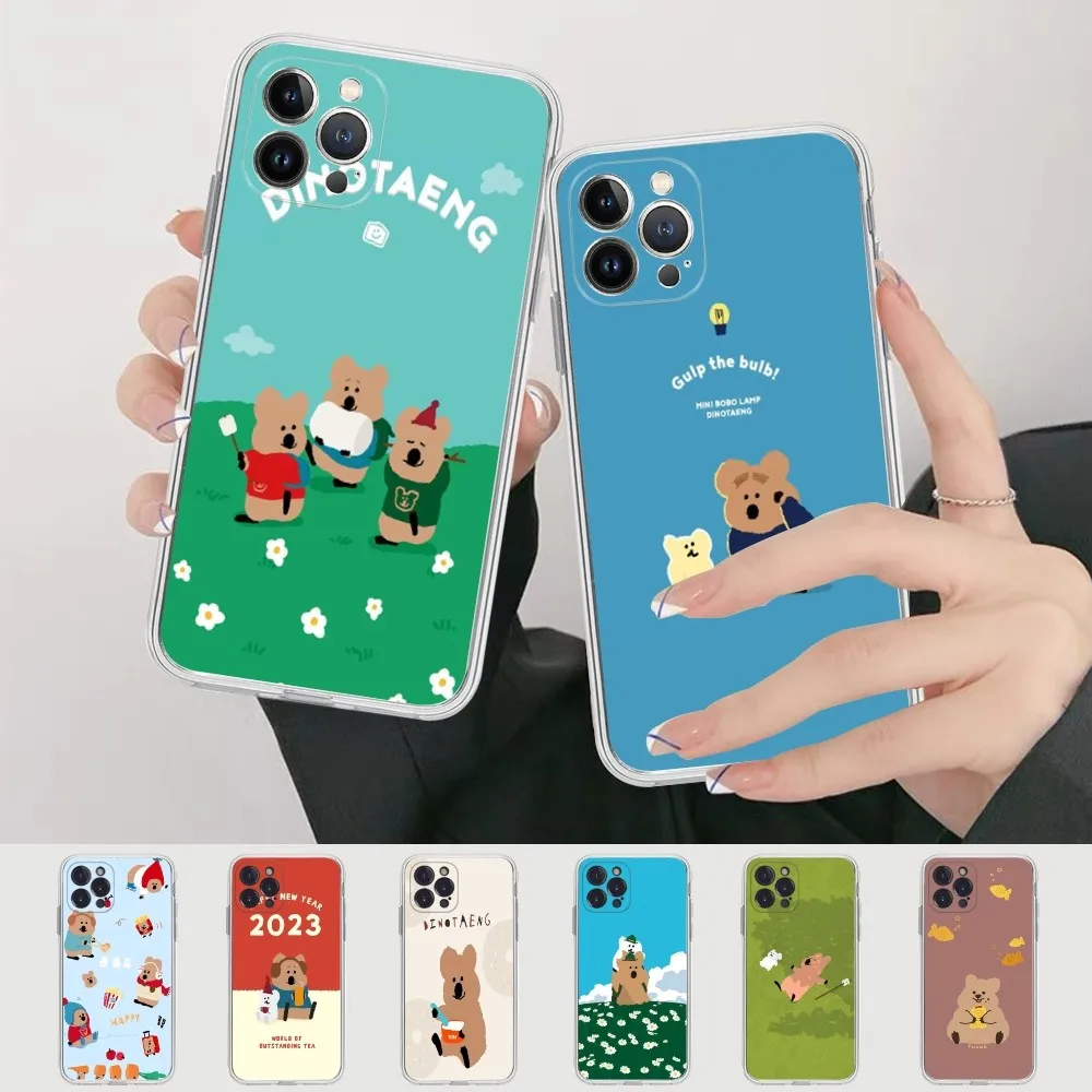 Cute D-Dinotaeng Bear Phone Case Silicone Soft for iphone 16 15 14 13 12 11 Pro Mini XS MAX Plus X Cover