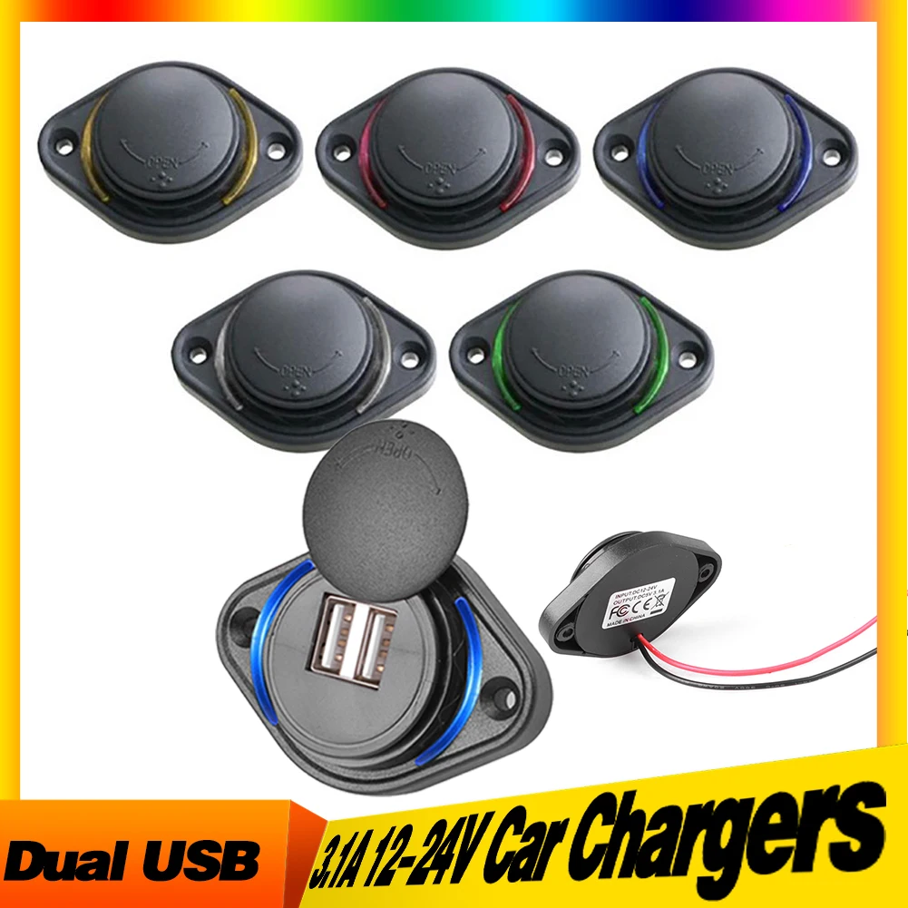 

3.1A Car Dual Black ABS USB Port Charger Socket Outlet 12V LED Waterproof