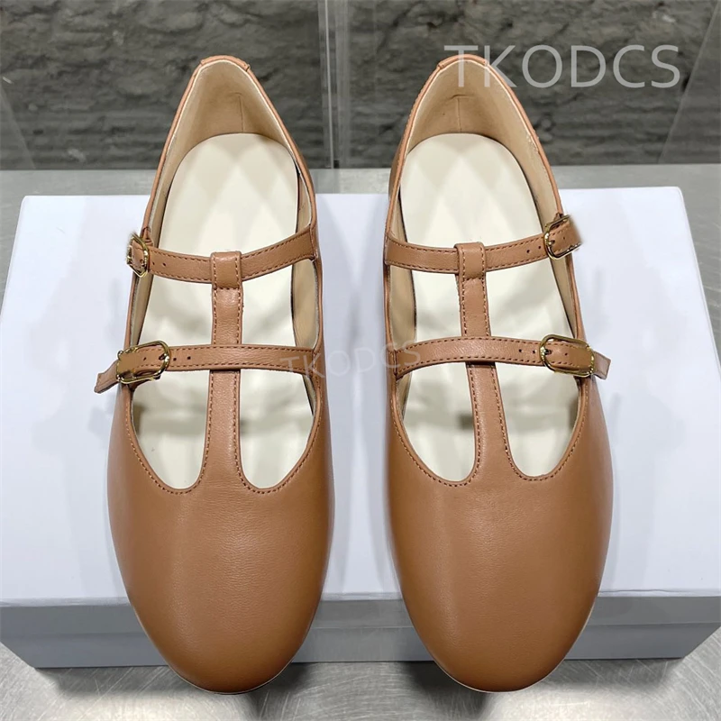 

Fashion Women Handmade Real Leather Shoes Ladies Round Toe Flats Casual Buckle Strap Loafers Comfortable Shallow Brand Footwear