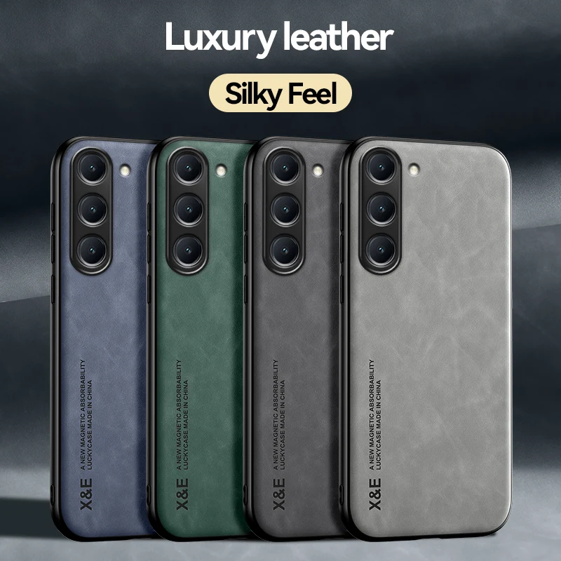 

For Samsung Galaxy S23 Ultra Case Shockproof Luxury Leather Texture Silky Feel Cover With Magnetic Attaction inside For S23 Plus