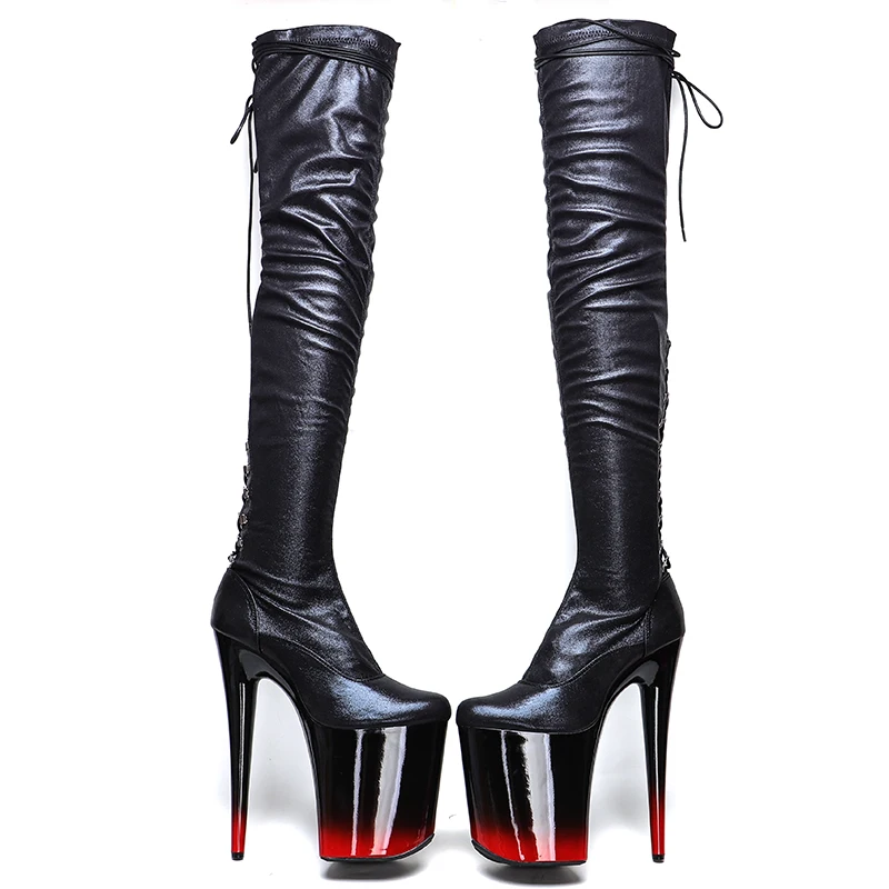 Leecabe  23CM/9inches Black PU Upper  fashion  lady High Heel platform  Pole Dance boots