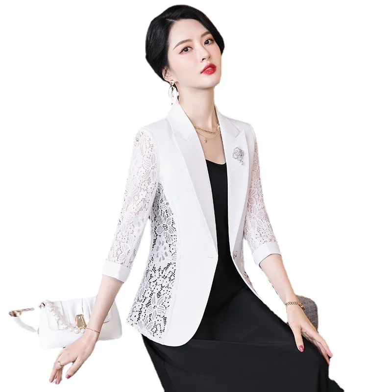 

New Fashion Spring Summer Business Interview Suits Women Work Office Ladies Lace Patchwork Casual 2908