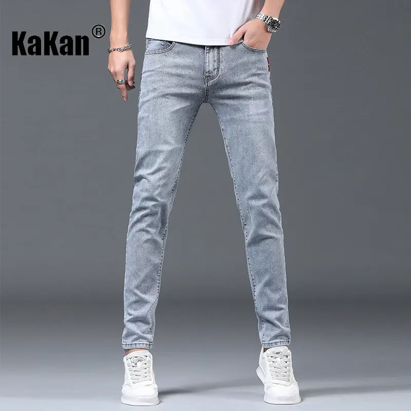 Kakan - Spring and Autumn New High End Slim Fit Small Feet Jeans for Men, High Street Straight Barrel Stretch Long Jeans 37-1626