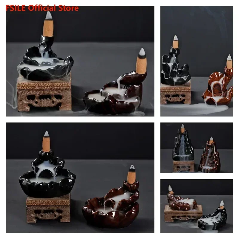 

FSILE Small Ceramic Backflow Incense Stove Aromatherapy Stove Decorations Creative Bergamot Indoor Home Fragrance