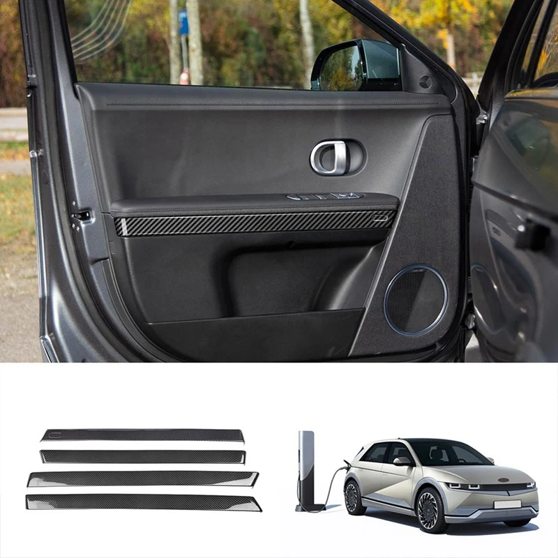 

4Pcs Car Carbon Fiber Interior Door Panel Strips Decoration Cover Trim Fit For Hyundai Aini Krypton 5 IONIQ 2022+