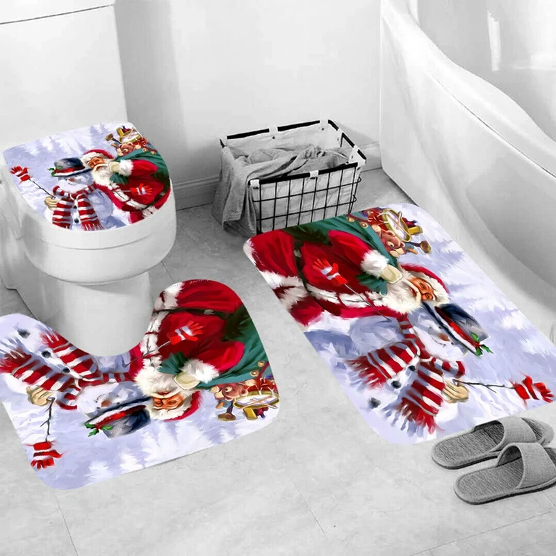

Merry Christmas Santa Bathroom Rug Set Bathroom Mat Rug Christmas Toilet Cover Bath Mat Festival Decor