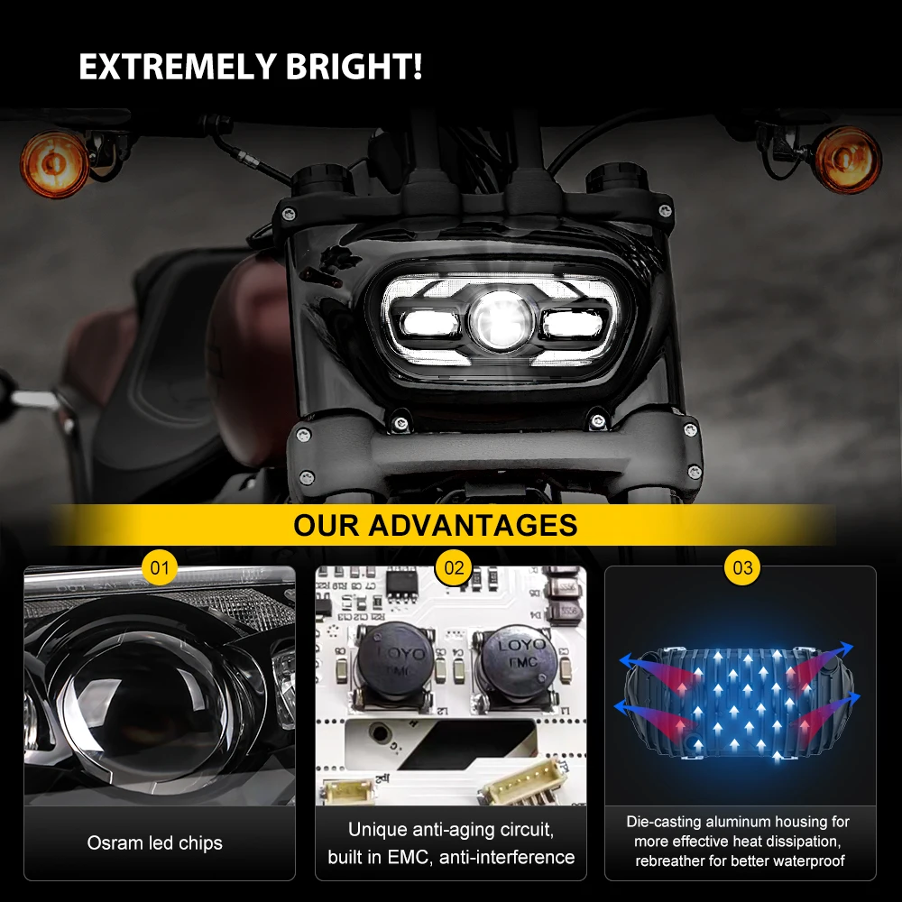 Фото Светодиодная фара 65 Вт для Fat Bob 2008-2019 квадратные фары Loyo Lights Hight Beamcustom №5