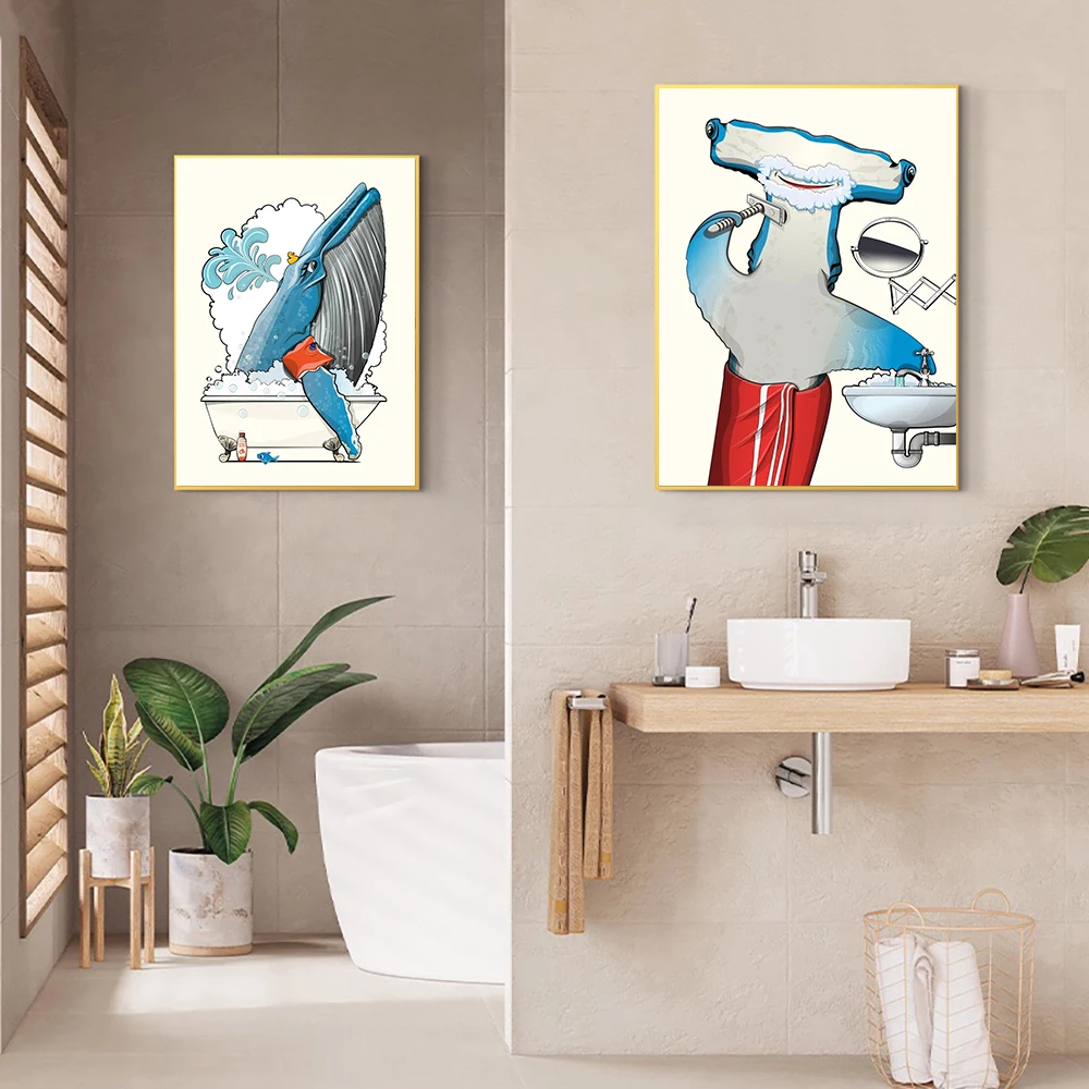 

Bathroom Decoration Mural Cartoon Character Art Poster Toilet Wall Canvas Painting for Modern Minimalist Home Wall Decor Picture