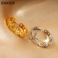 enxier fashion simple letter love open adjustable rings for women men 316l stainless steel couple ring jewelry